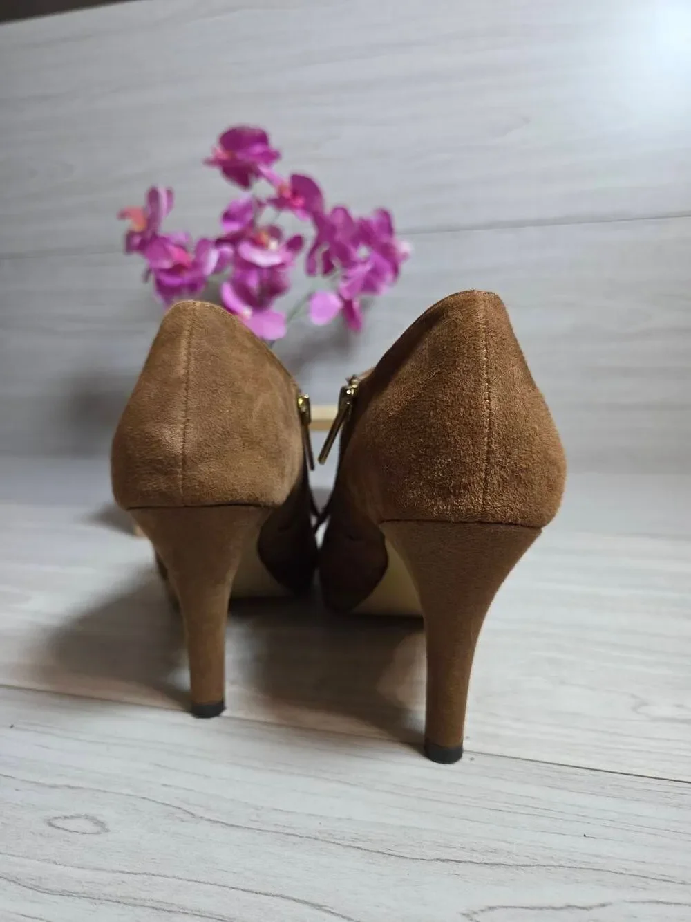 AK Anne Klein Warren Suede Fringe Buckle Heeled Ankle Booties Brown 9M